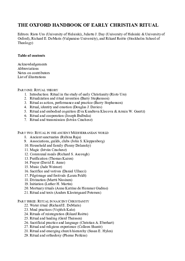 (PDF) The Oxford Handbook of Early Christian Ritual