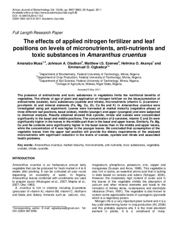 (PDF) The effects of applied nitrogen fertilizer and leaf positions on ...