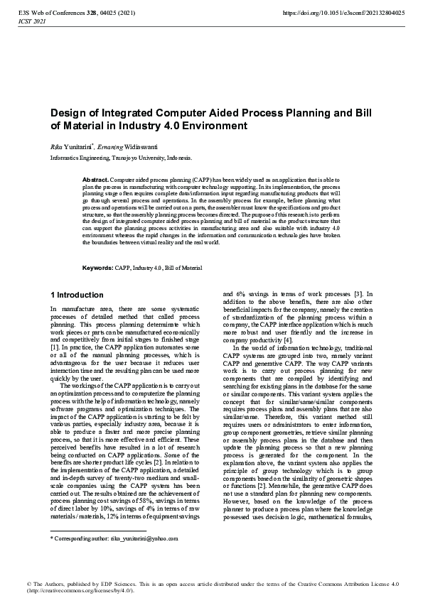(PDF) Design of Integrated Computer Aided Process Planning and Bill of ...