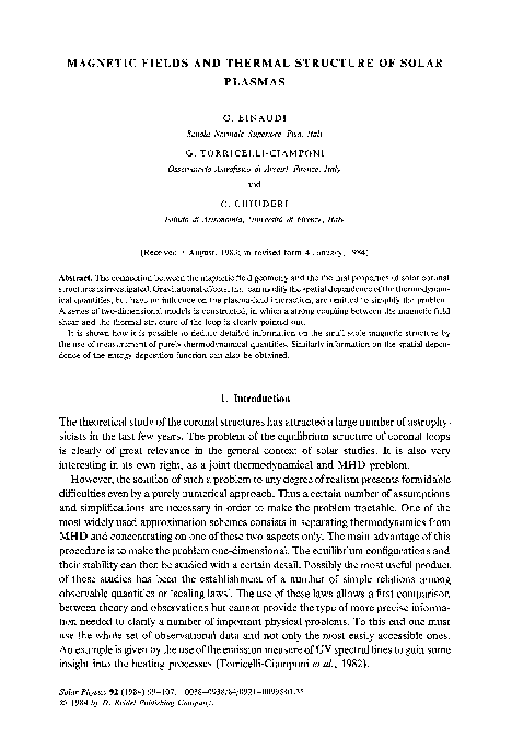 (PDF) Magnetic fields and thermal structure of solar plasmas