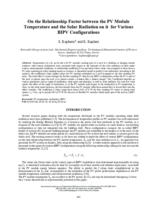 (PDF) On the relationship factor between the PV module temperature and ...