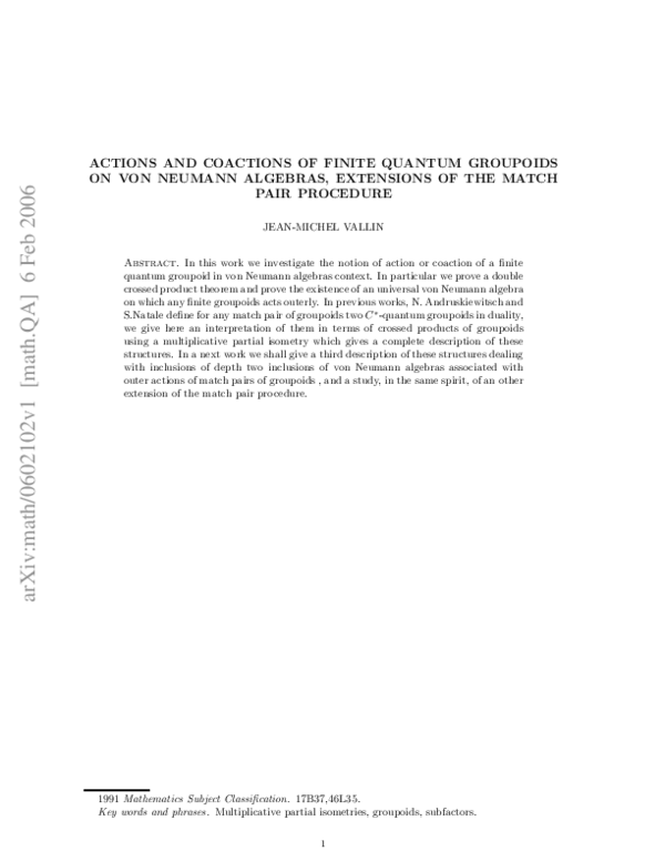 (PDF) Actions and coactions of finite quantum groupoids on von Neumann ...