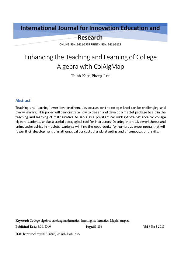 (PDF) Enhancing the Teaching and Learning of College Algebra with ColAlgMap