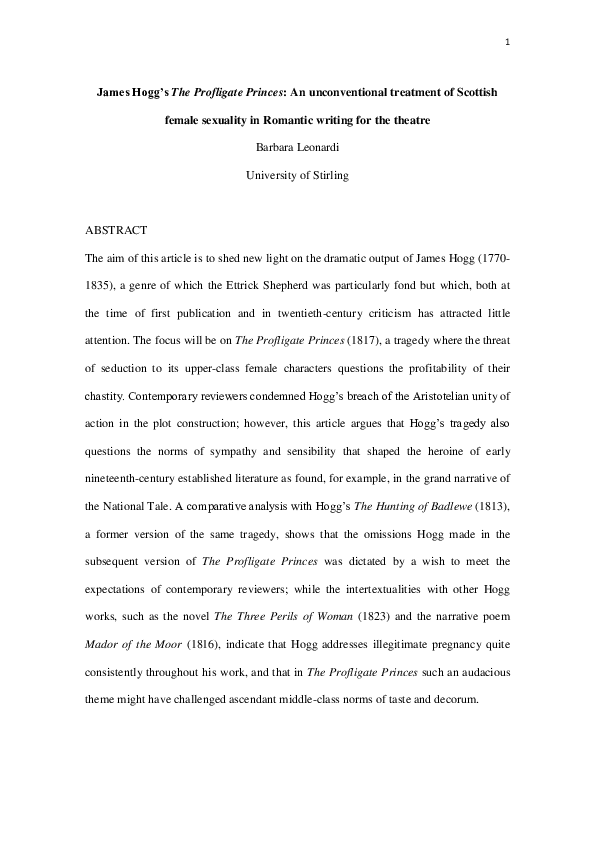 (PDF) James Hogg’s The Profligate Princes: An unconventional treatment ...