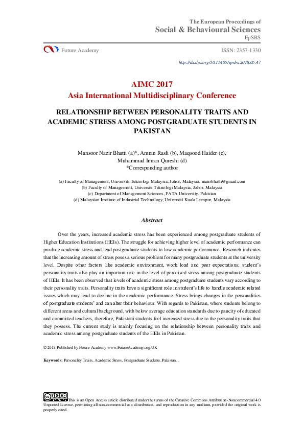 (PDF) Relationship Between Personality Traits And Academic Stress Among ...