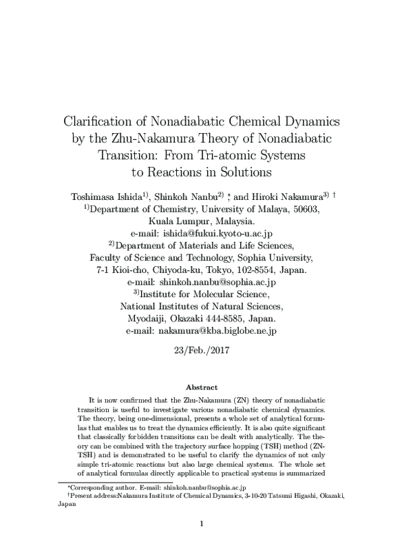(PDF) Clarification of nonadiabatic chemical dynamics by the Zhu ...