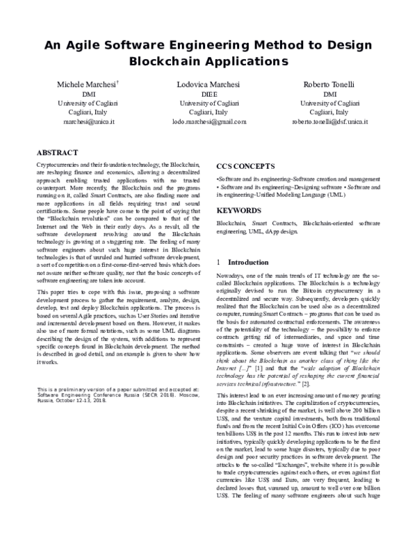 (PDF) An Agile Software Engineering Method to Design Blockchain ...