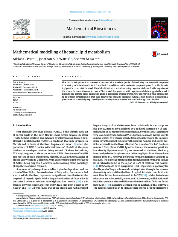 (PDF) Mathematical modelling of hepatic lipid metabolism