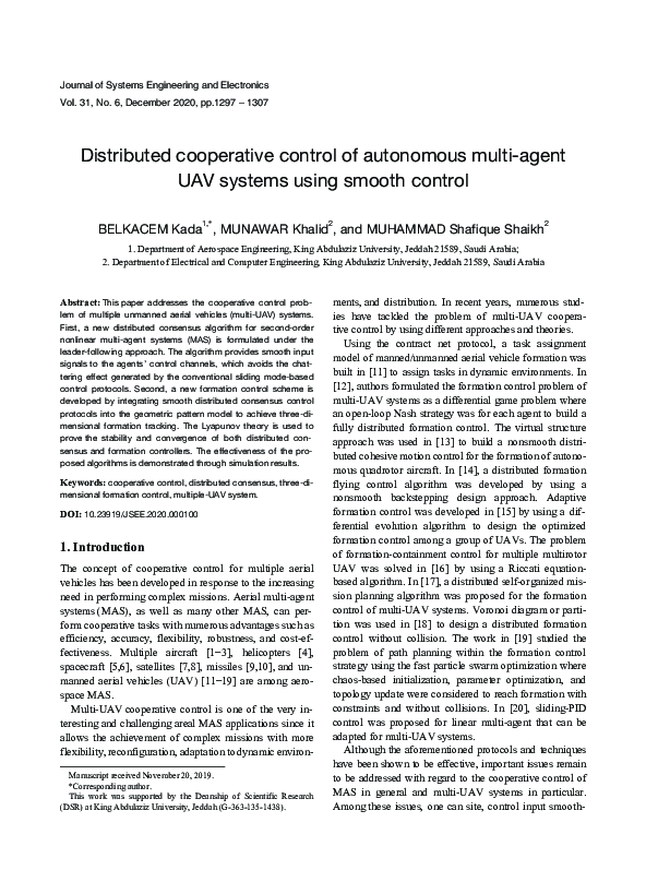 (PDF) Distributed cooperative control of autonomous multi-agent UAV ...