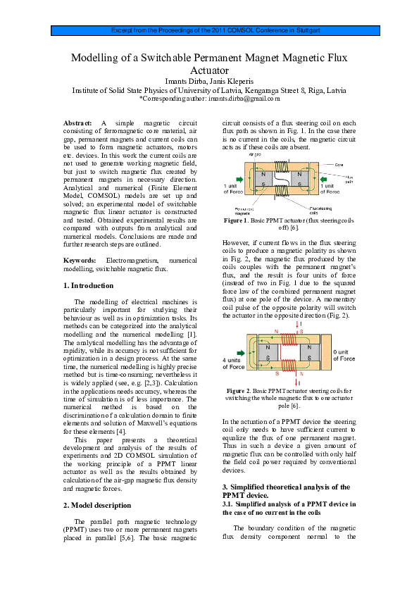 (PDF) Modelling of a Switchable Permanent Magnet Magnetic Flux Actuator