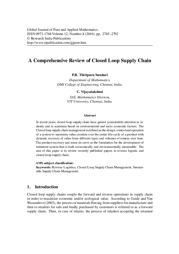 (PDF) A Comprehensive Review of Closed Loop Supply Chain