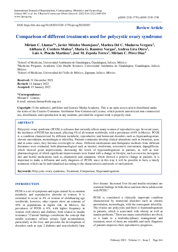 (PDF) Comparison of different treatments used for polycystic ovary syndrome