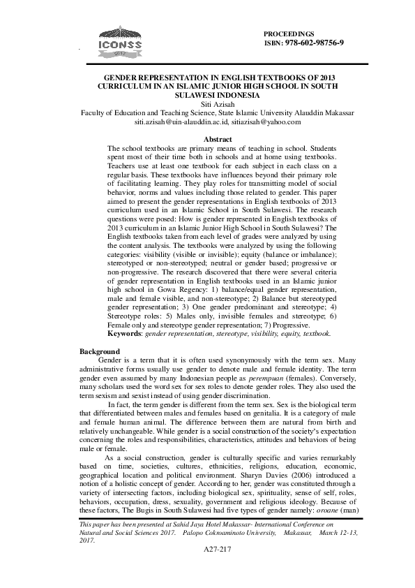 (PDF) A27-217 Gender Representation in English Textbooks of 2013 ...