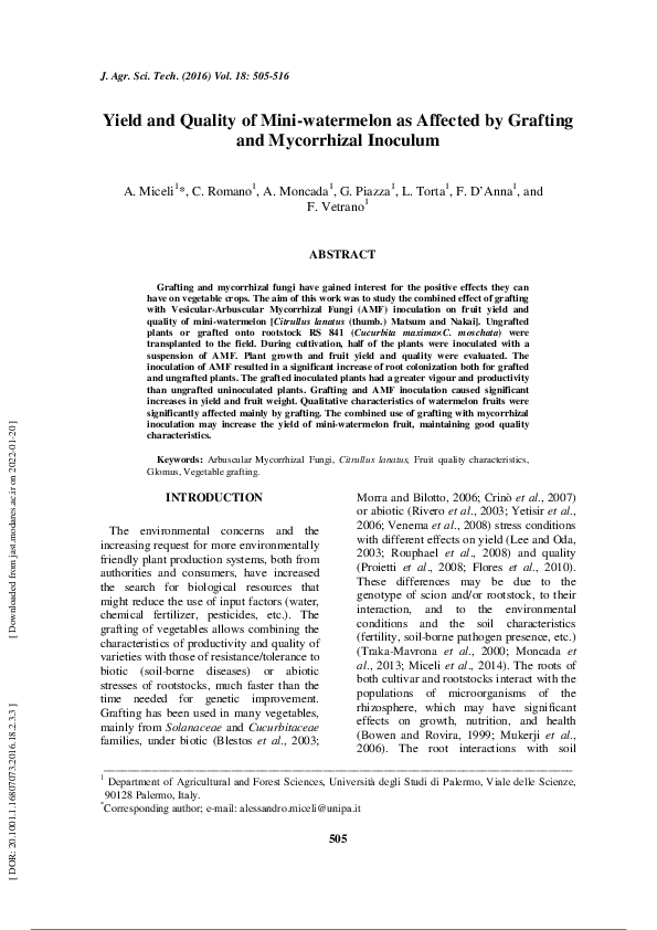 (PDF) Yield and Quality of Mini-watermelon as Affected by Grafting and ...