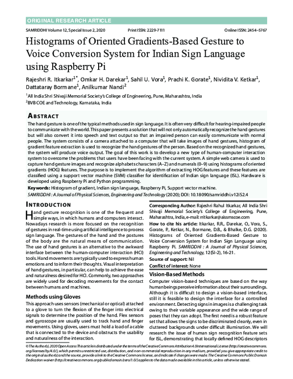 (PDF) Histograms of Oriented Gradients-Based Gesture to Voice ...