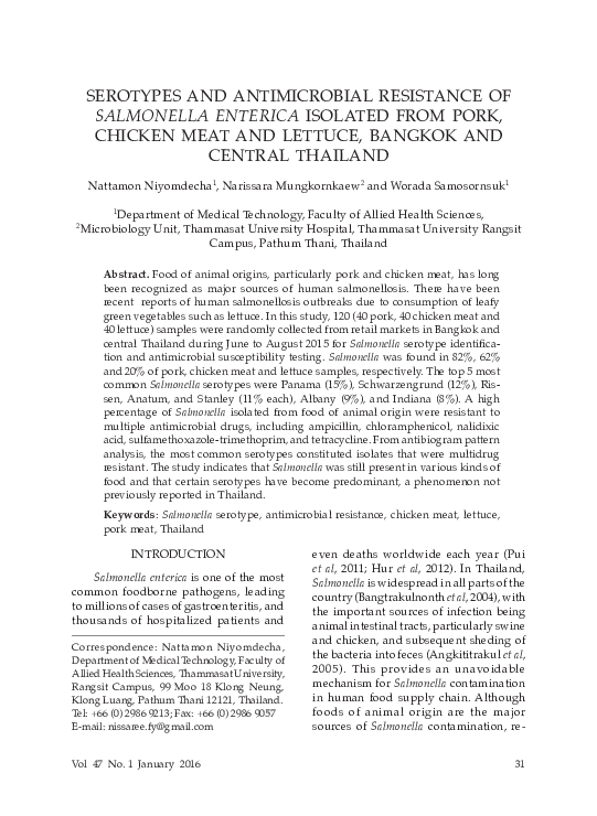 (PDF) Serotypes and Antimicrobial Resistance of Salmonella Enterica ...
