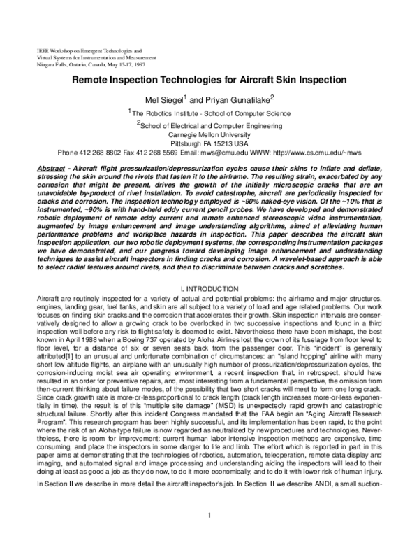 (PDF) Remote inspection technologies for aircraft skin inspection