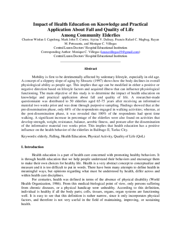 (PDF) Impact of Health Education on Knowledge and Practical Application ...