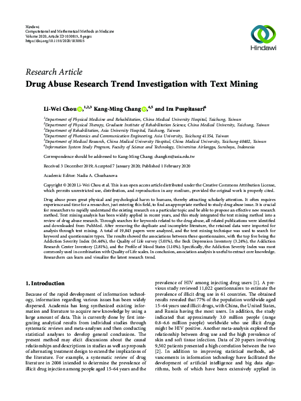 (PDF) Drug Abuse Research Trend Investigation with Text Mining
