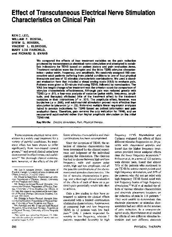 (PDF) Effect of Transcutaneous Electrical Nerve Stimulation ...