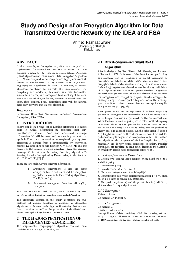 (PDF) Study and Design of an Encryption Algorithm for Data Transmitted ...