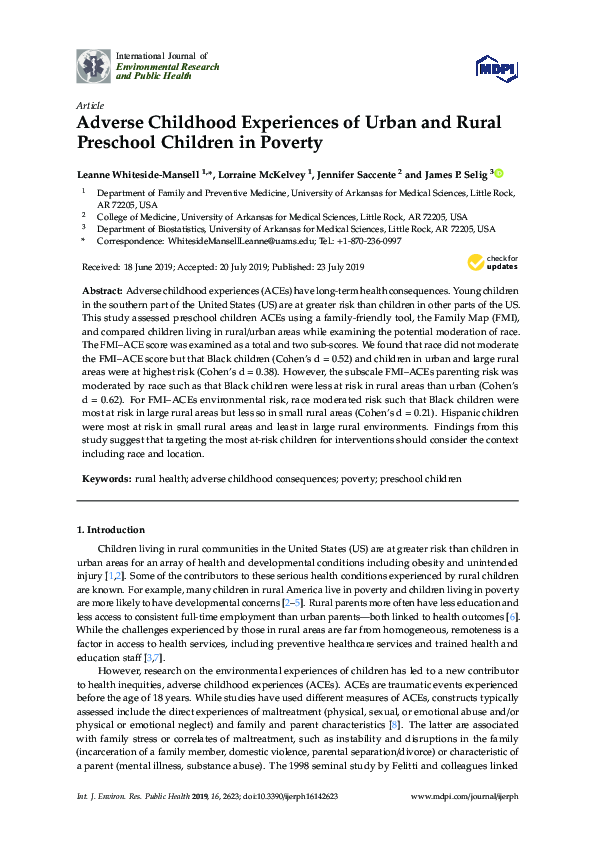 (PDF) Adverse Childhood Experiences of Urban and Rural Preschool ...