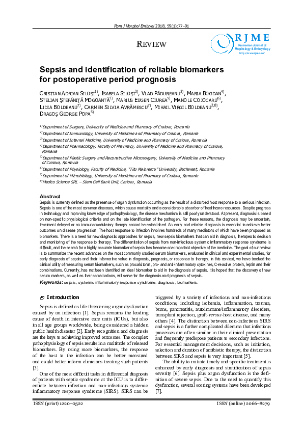 (PDF) Sepsis and identification of reliable biomarkers for ...