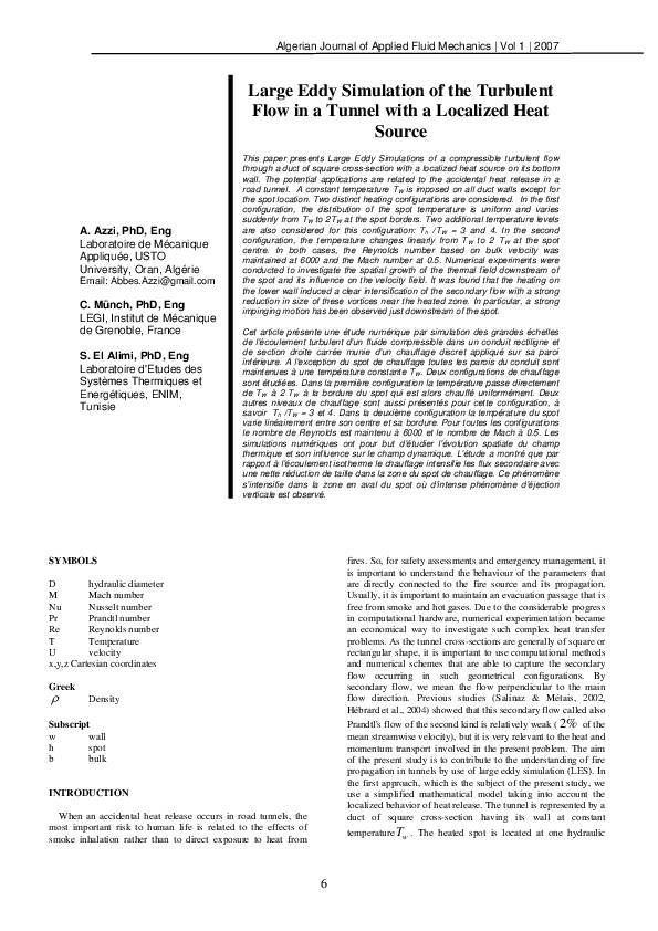 (PDF) Large Eddy Simulation of the Turbulent Flow in a Tunnel with a ...