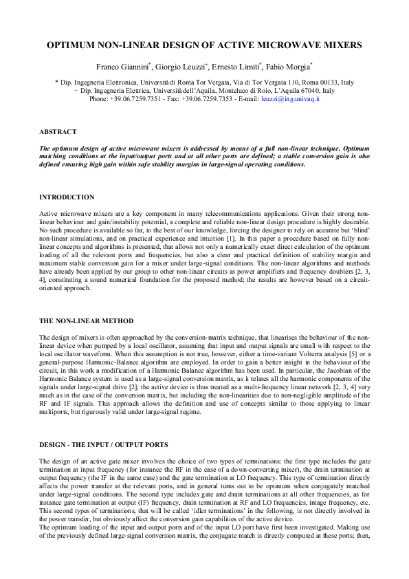 (PDF) Optimum non-linear design of active microwave mixers