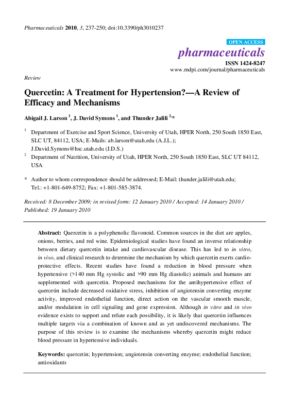 (PDF) Quercetin: A treatment for hypertension?—A review of efficacy and ...