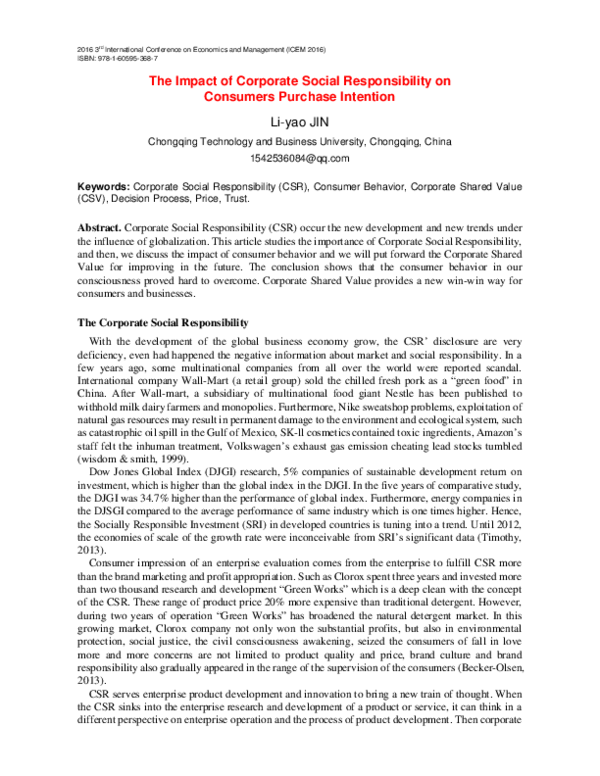 (PDF) The impact of corporate social responsibility on customer ...