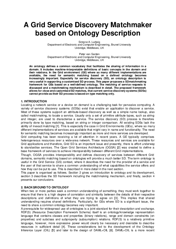 (PDF) A Grid Service Discovery Matchmaker Based On Ontology