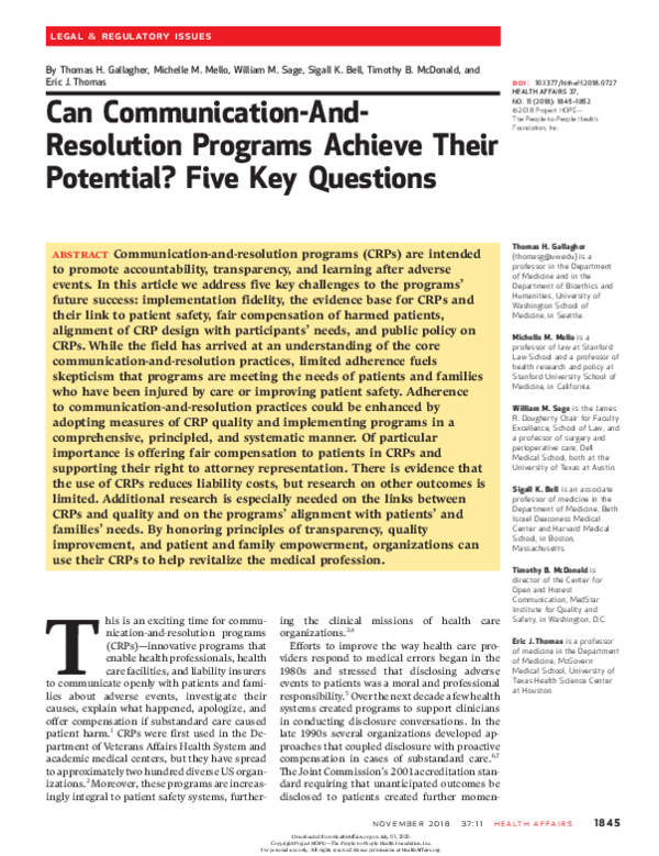 (PDF) Can Communication-And-Resolution Programs Achieve Their Potential ...