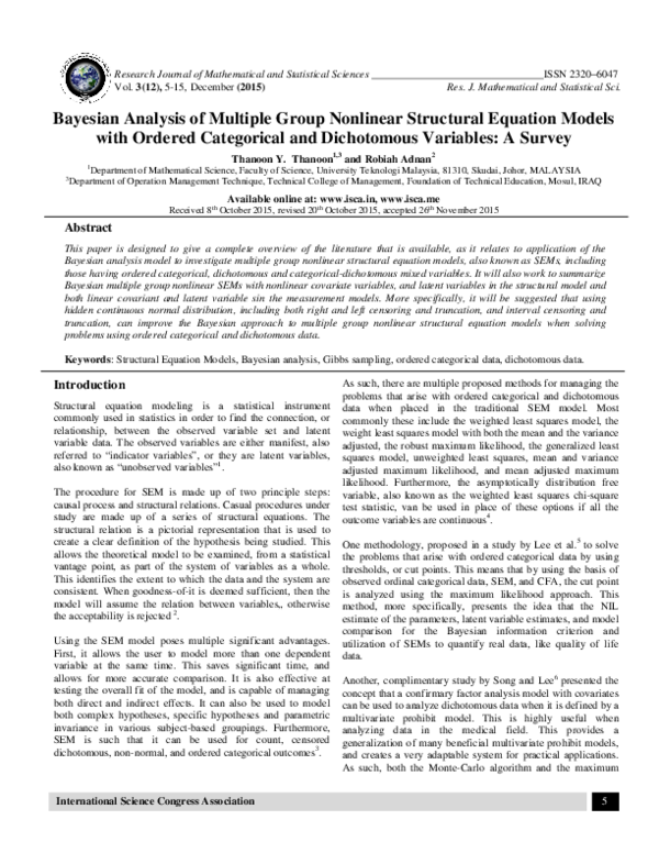 (PDF) Bayesian Analysis of Multiple Group Nonlinear Structural Equation ...