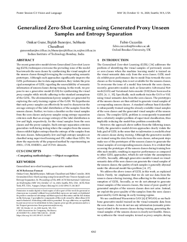 (PDF) Generalized Zero-Shot Learning using Generated Proxy Unseen ...
