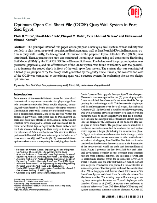 (PDF) Optimum Open Cell Sheet Pile (OCSP) Quay Wall System in Port Said ...