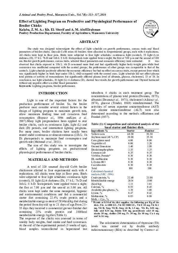 (PDF) Effect of Lighting Program on Productive and Physiological ...