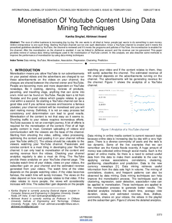 (PDF) Monetisation Of Youtube Content Using Data Mining Techniques