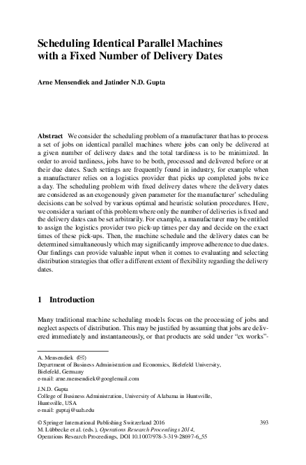 (PDF) Scheduling Identical Parallel Machines with a Fixed Number of ...