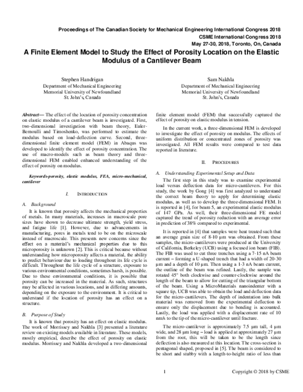 (PDF) A Finite Element Model to Study the Effect of Porosity Location ...