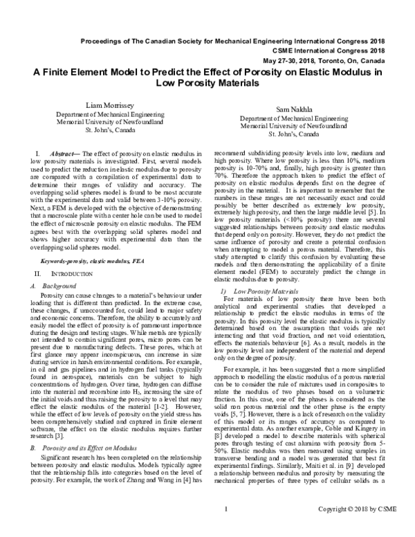 (PDF) A Finite Element Model to Predict the Effect of Porosity on ...
