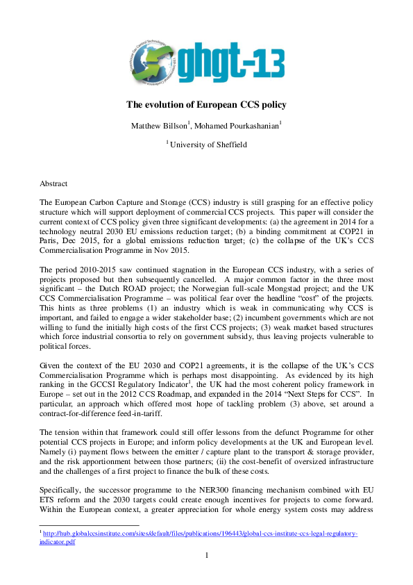 (PDF) The Evolution of European CCS Policy