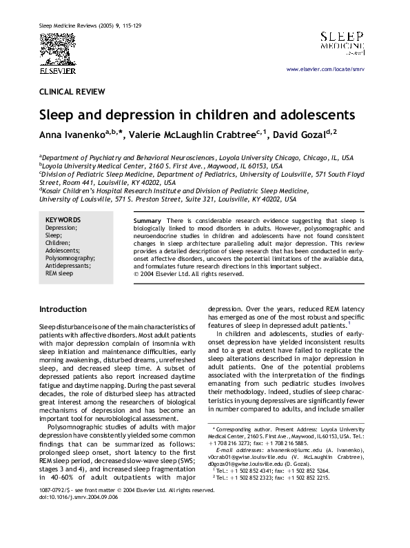 (PDF) Sleep and depression in children and adolescents