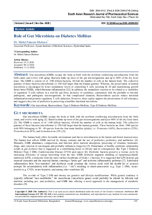 (PDF) Role of Gut Microbiota on Diabetes Mellitus
