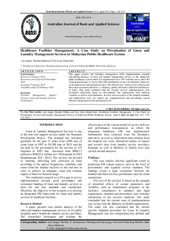 (PDF) Healthcare Facilities Management: A Case Study on Privatisation ...
