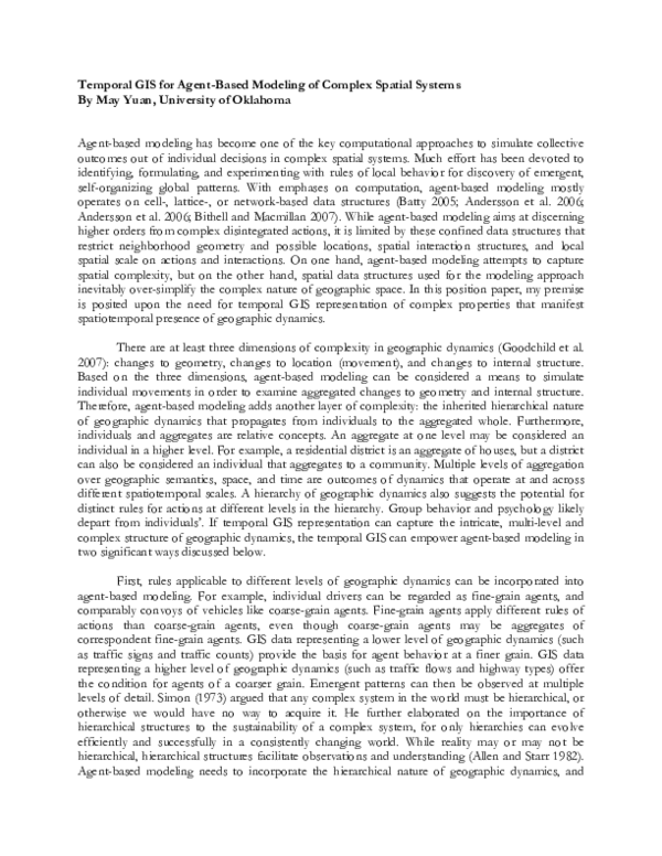 (PDF) Temporal GIS for Agent-Based Modeling of Complex Spatial Systems