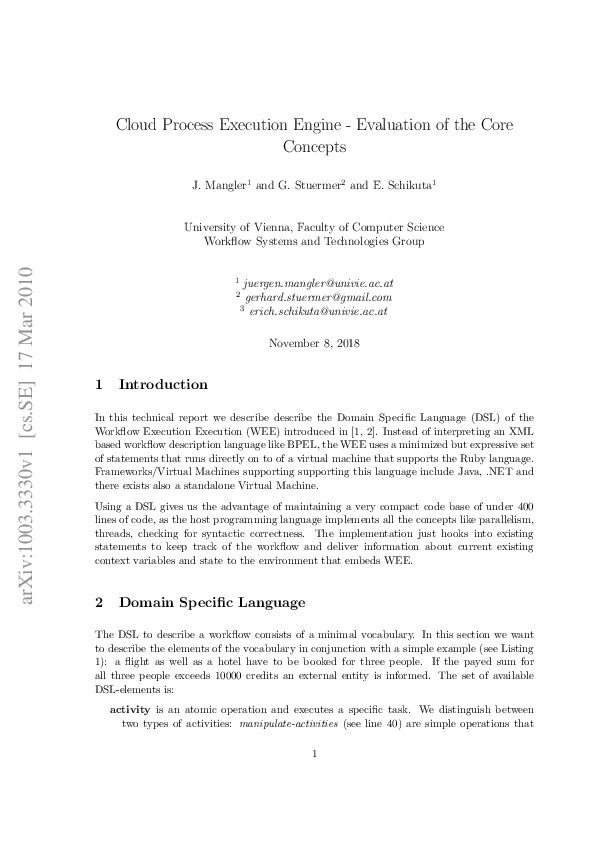 (PDF) Cloud Process Execution Engine - Evaluation of the Core Concepts