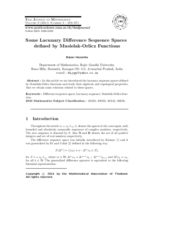 (PDF) Some Lacunary Difference Sequence Spaces Defined by Musielak ...