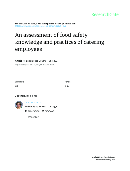 (PDF) An assessment of food safety knowledge and practices of catering ...
