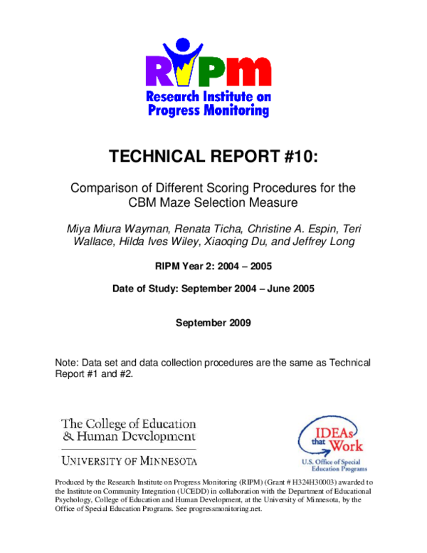 (PDF) Comparison of Different Scoring Procedures for the CBM Maze ...